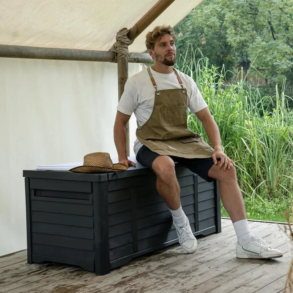 "120 Gallon Outdoor Storage Deck Box - Waterproof Lockable Bench w/ Cushion, Patio & Garden Storage Solution"