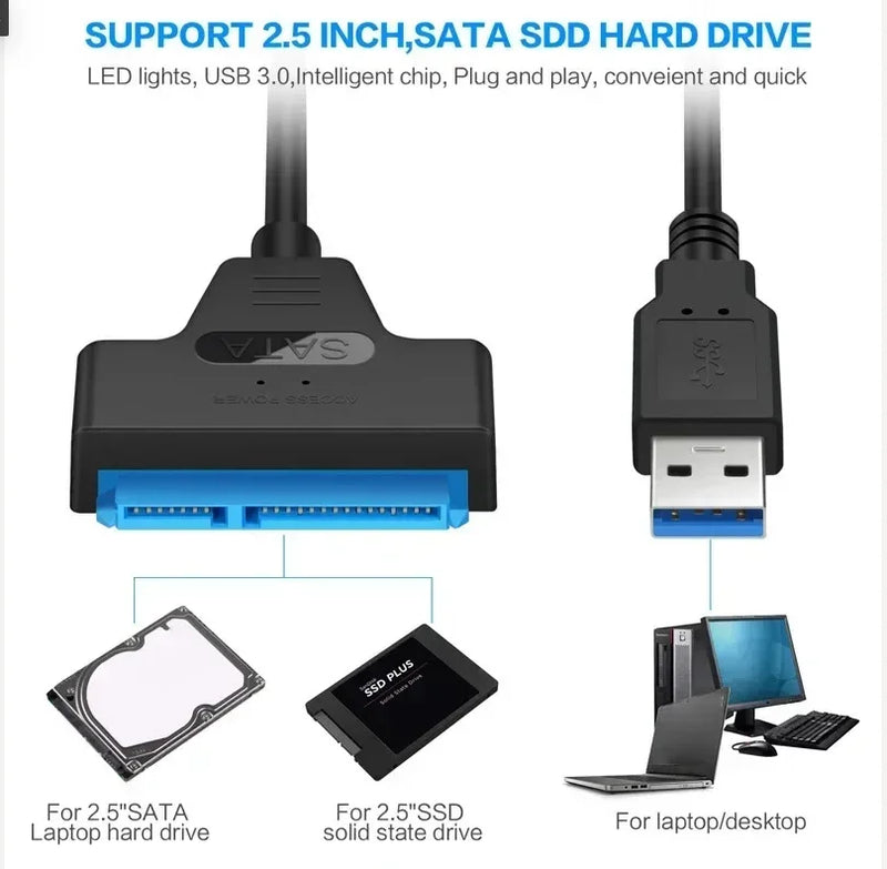 SATA To USB 3.0 / 2.0 Cable For 2.5 Inch External HDD SSD Hard Drive SATA 3 22 Pin Adapter USB 3.0 To Sata III Cord Up to 6 Gbp