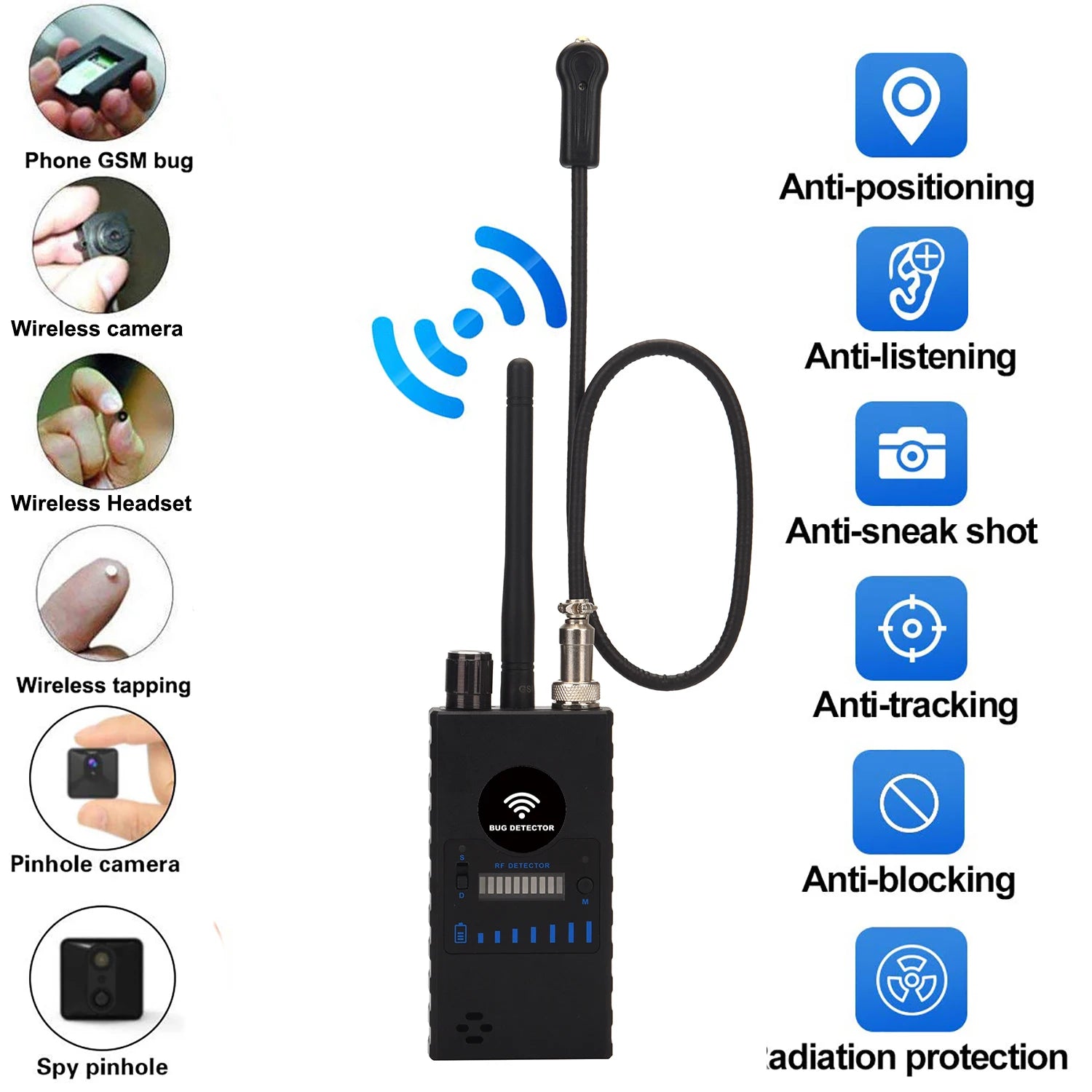 Handheld Hotel Anti Candid Camera Detector,Anti-monitoring Pinhole camera Signal Detect, Anti-eavesdropping GPS Tracker Detector
