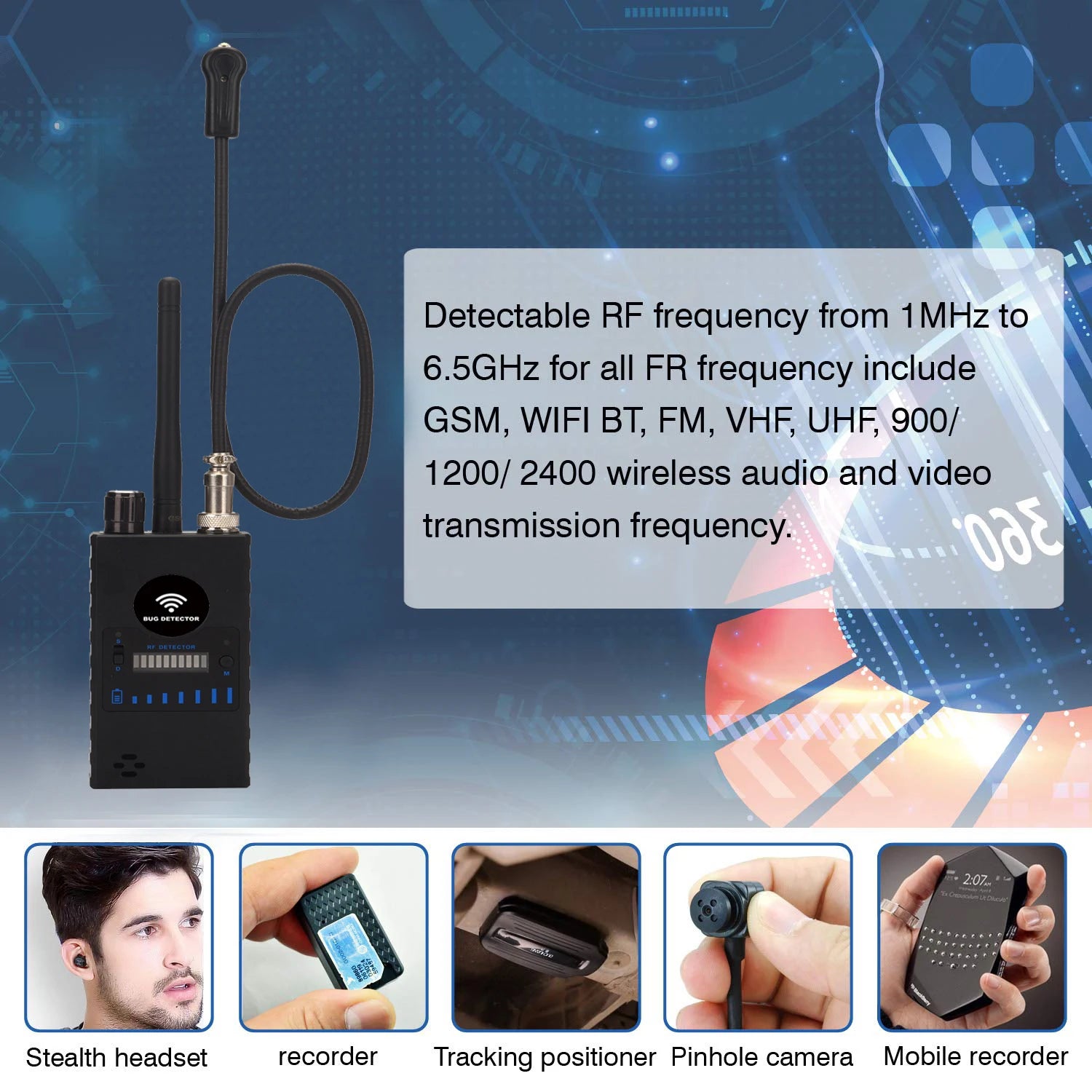 Handheld Hotel Anti Candid Camera Detector,Anti-monitoring Pinhole camera Signal Detect, Anti-eavesdropping GPS Tracker Detector