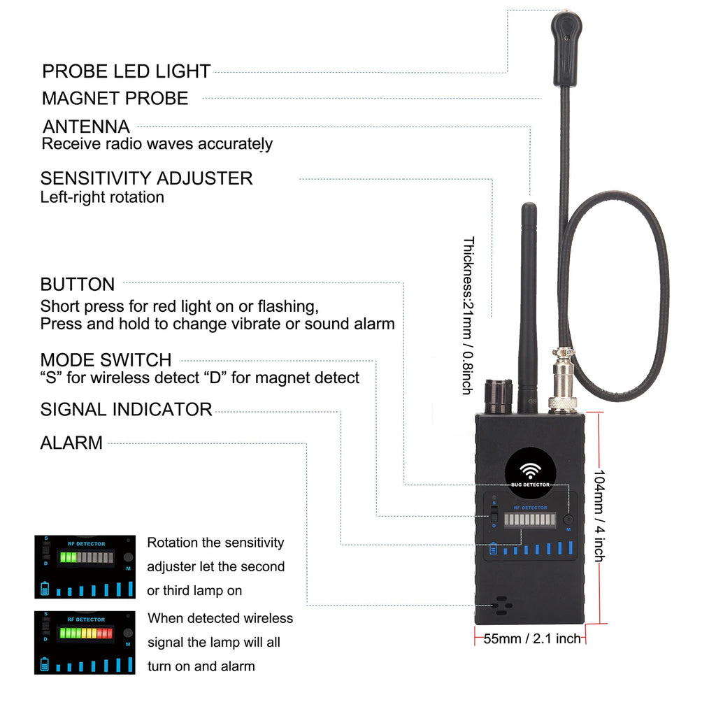 Handheld Hotel Anti Candid Camera Detector,Anti-monitoring Pinhole camera Signal Detect, Anti-eavesdropping GPS Tracker Detector