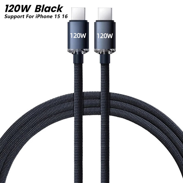 NNBILI 120W USB C Cable Super PD Fast Charger Type C To C Cable For iPhone 15 16 Samsung Xiaomi Huawei Fast Charging Data Cord