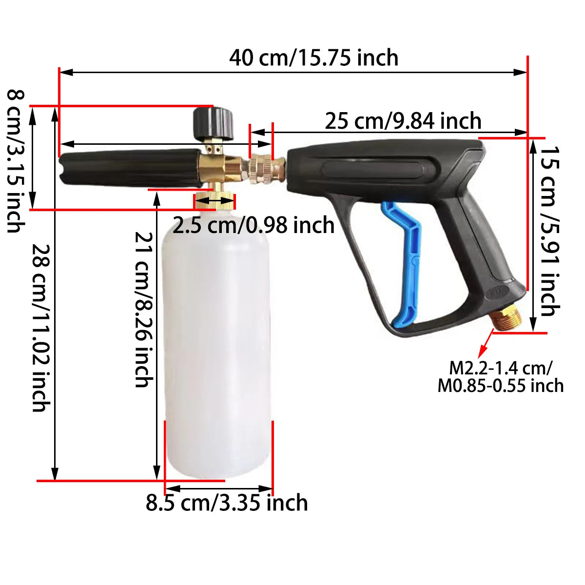 New High Pressure Washer Gun 1/4"Quick Connector M22-14MM Aluminum Snow Foam Lance Soap Water Gun with 5 Tips Portable Water Gun