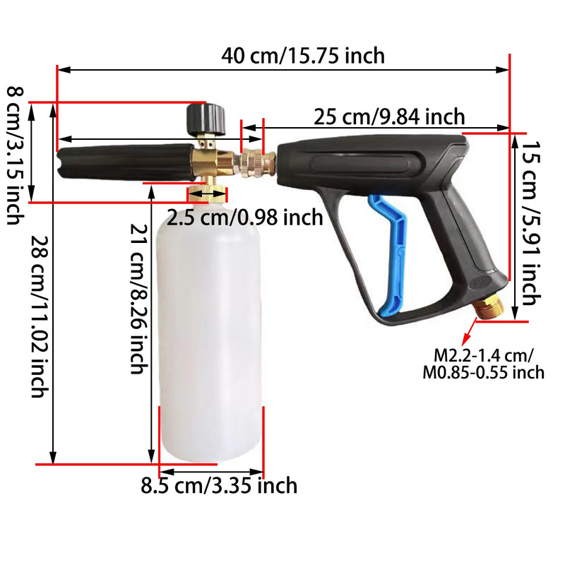 New High Pressure Washer Gun 1/4"Quick Connector M22-14MM Aluminum Snow Foam Lance Soap Water Gun with 5 Tips Portable Water Gun