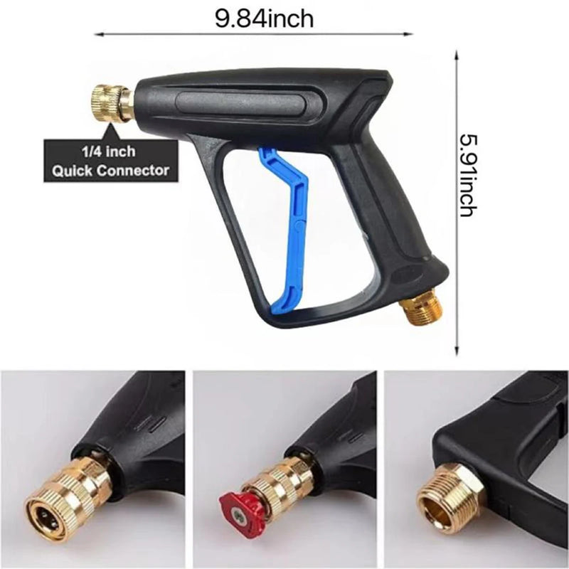 New High Pressure Washer Gun 1/4"Quick Connector M22-14MM Aluminum Snow Foam Lance Soap Water Gun with 5 Tips Portable Water Gun