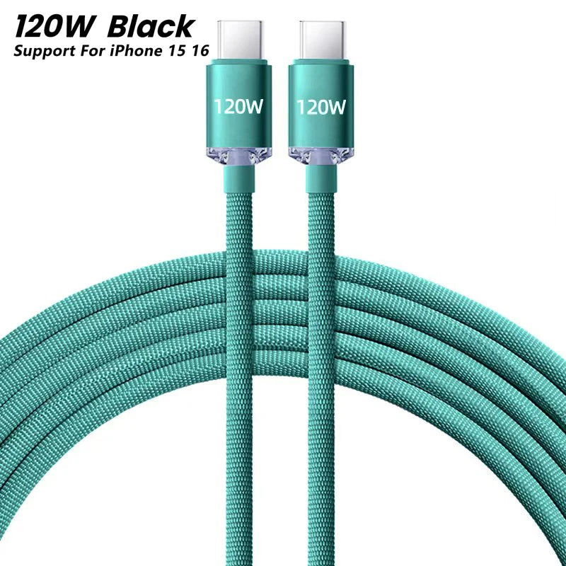 120W PD Type C Cable Super Fast Charger Cord Quick Charge USB C Cables Phone Charger For Samsung Xiaomi Huawei