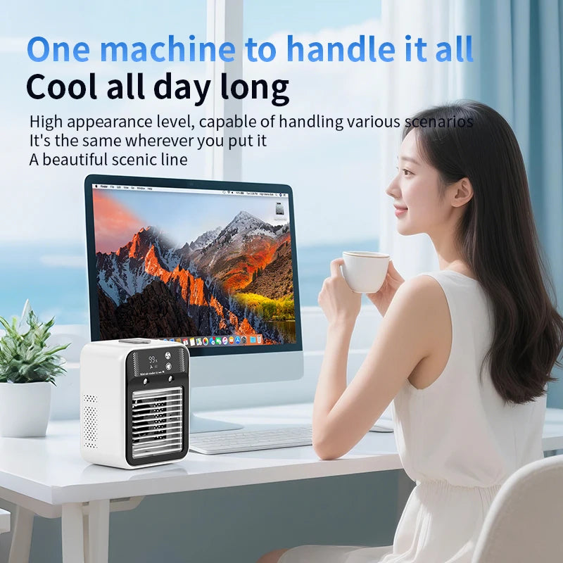 Portable Mini air Conditioner Desktop Fast Water-Cooled Electric Fan Double Jet Ultrasonic Atomization 2 Speed Silent Air Cooler