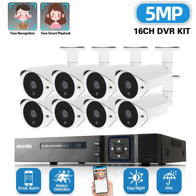 16 Channel DVR Kit 5MP 8CH CCTV IP DVR Home Security Camera System Set Outdoor AHD Bullet Camera Video Surveillance Kit 16CH 2MP
