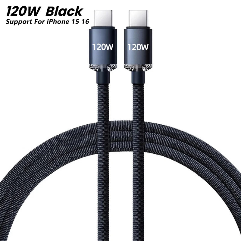 120W PD Type C Cable Super Fast Charger Cord Quick Charge USB C Cables Phone Charger For Samsung Xiaomi Huawei