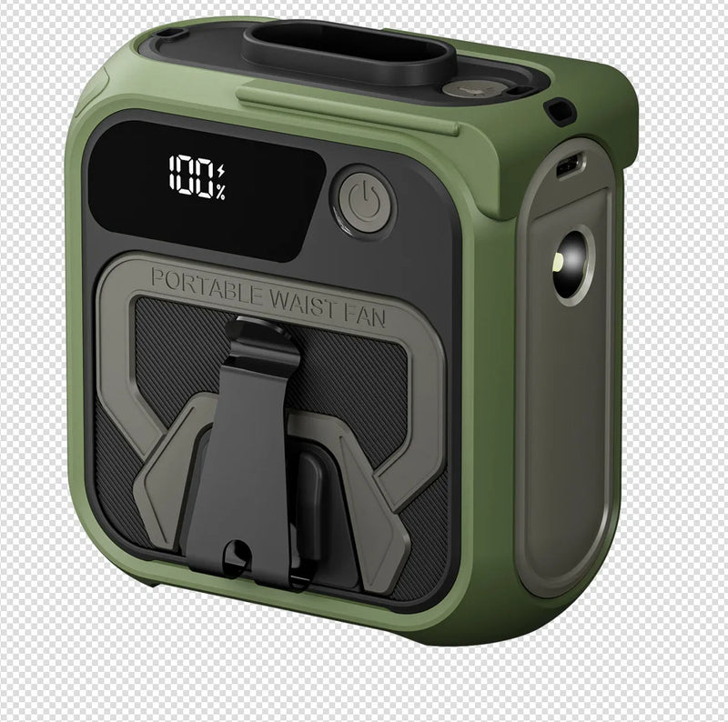 2025 new camping waist-mounted electric fan for students outdoor handheld portable USB charging waist-mounted leafless fan