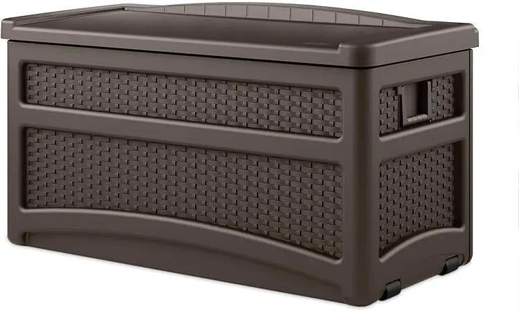 Durable 73 Gallon Outdoor Plastic Storage Chest with Handles, Wheels, and Seat for Patio, Garden, or Pool for Indoor and Outdoo