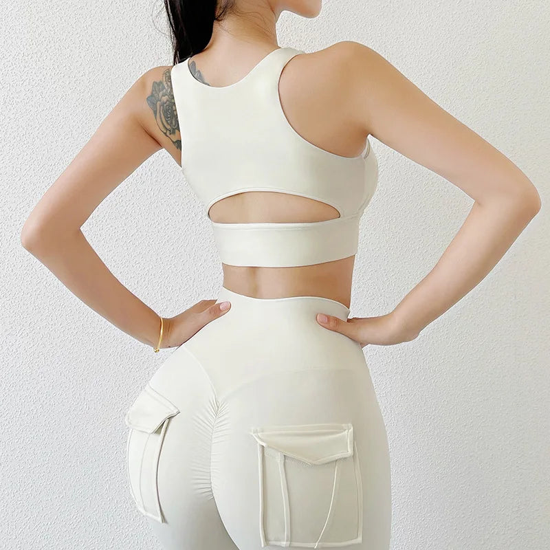 2022 Double-sided matted three-dimensional hollow back sports underwear shockproof gathered yoga sports bra fitness vest