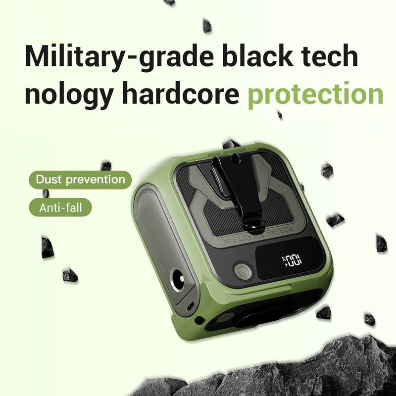 2025 new camping waist-mounted electric fan for students outdoor handheld portable USB charging waist-mounted leafless fan