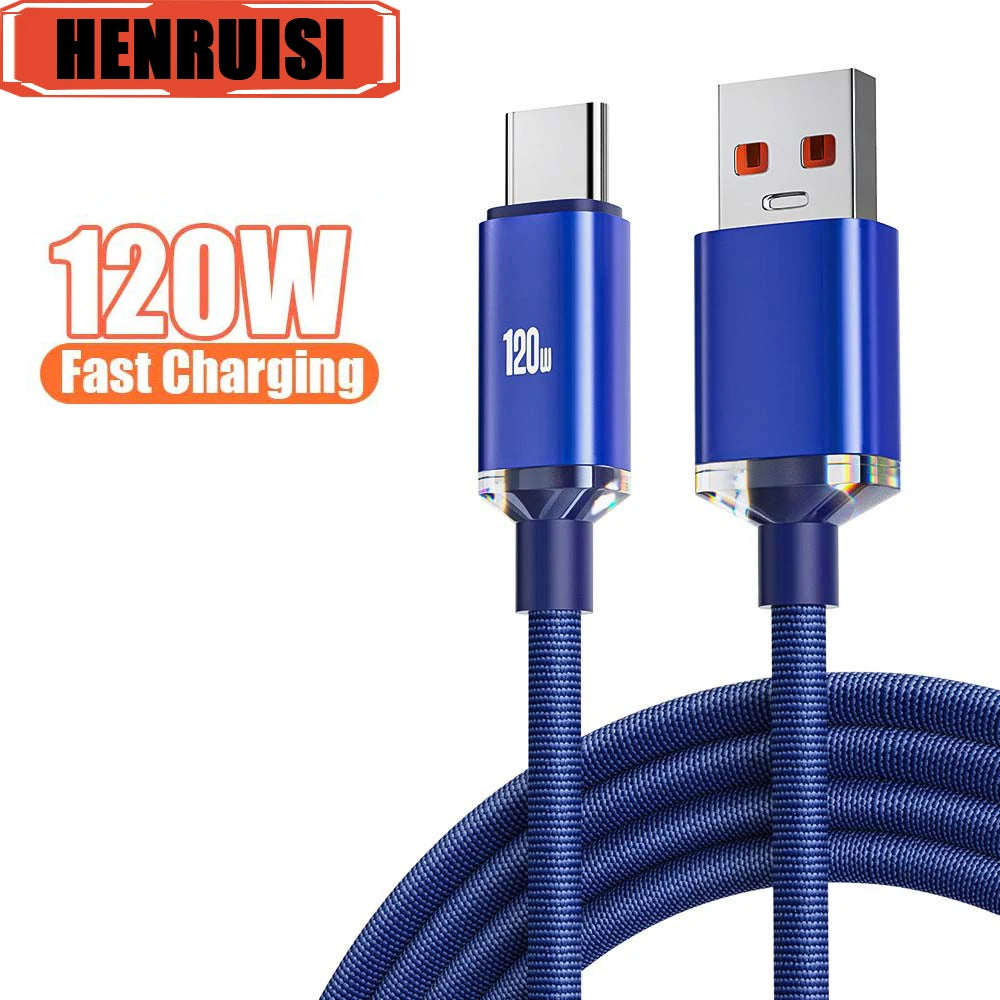 120W USB Type C Fast Charge Cable for iPhone 15 Pro Max Samsung Xiaomi Huawei USB To Type C Data Cord Mobile Phone Charge Cable