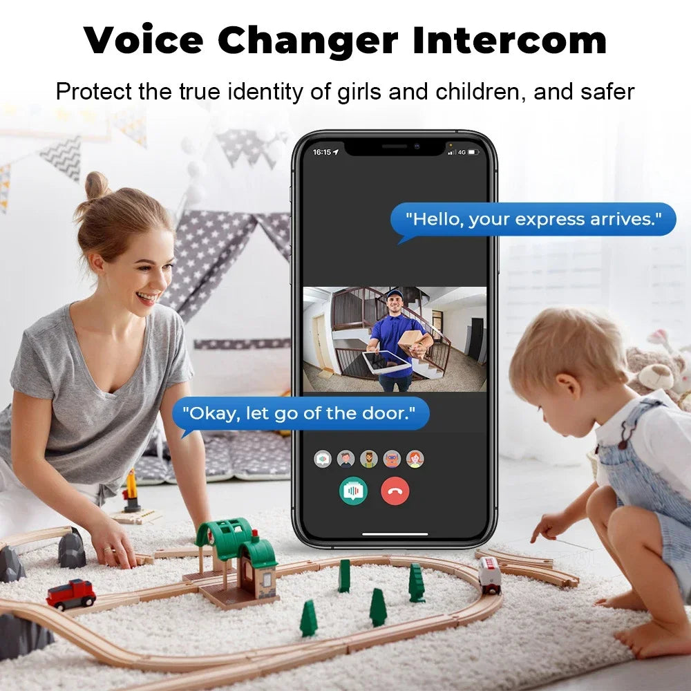 Tuya WiFi Doorbell, Wireless Camera Bell for Home Security, Compatible with Alexa & Google, DC/AC/Battery Powered