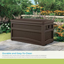 Durable 73 Gallon Outdoor Plastic Storage Chest with Handles, Wheels, and Seat for Patio, Garden, or Pool for Indoor and Outdoo