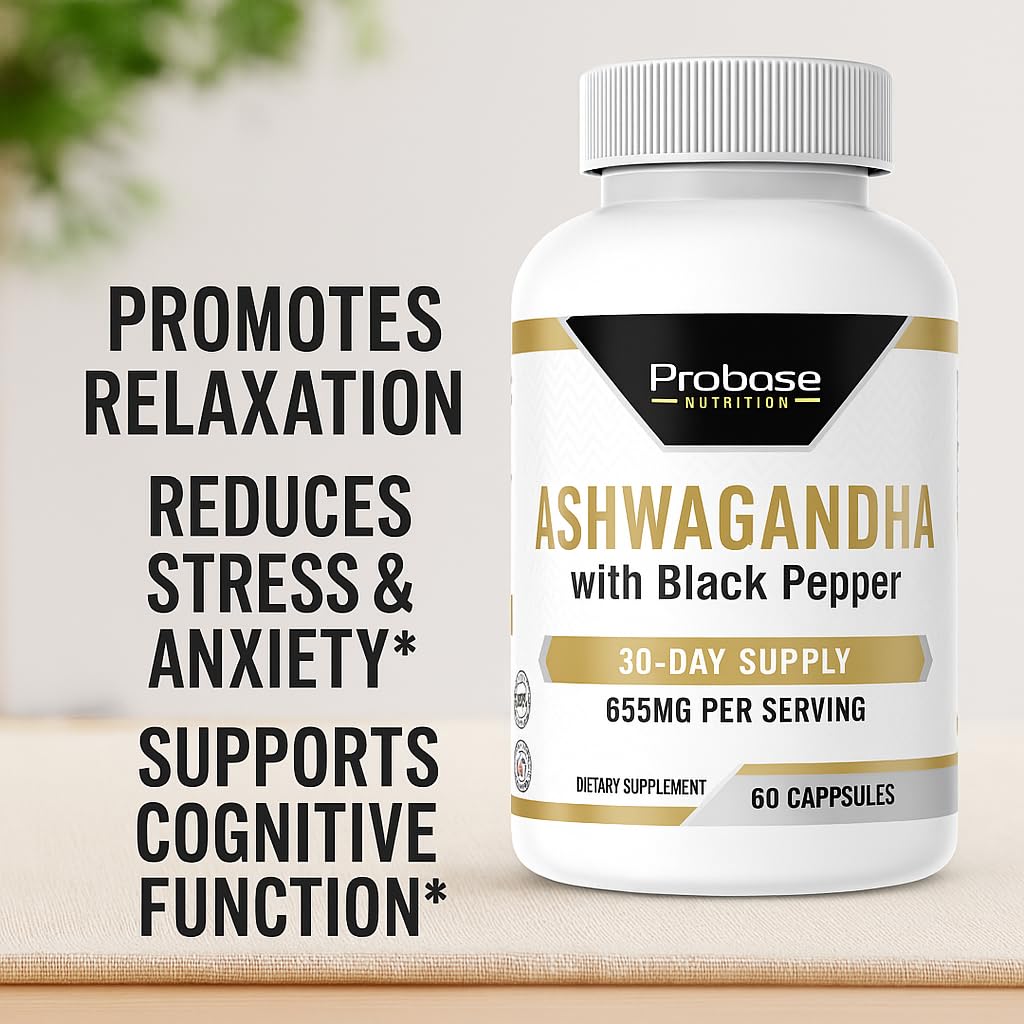Probase Nutrition Ashwagandha with Black Pepper 60 Capsules 30-Day Supply