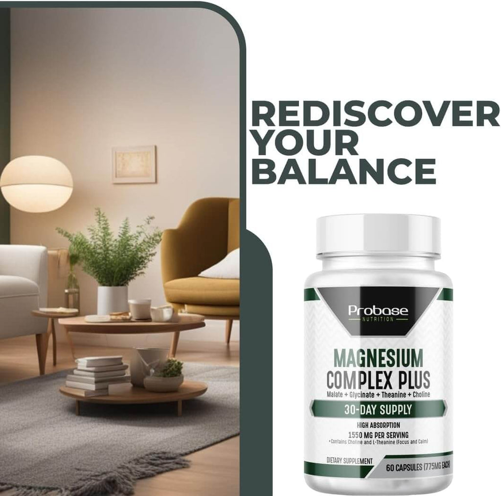 Magnesium Complex Plus with Magnesium Malate, Glycinate, L-Theanine, and Choline High Absorption Formula 60 Capsules 30-Day Supply