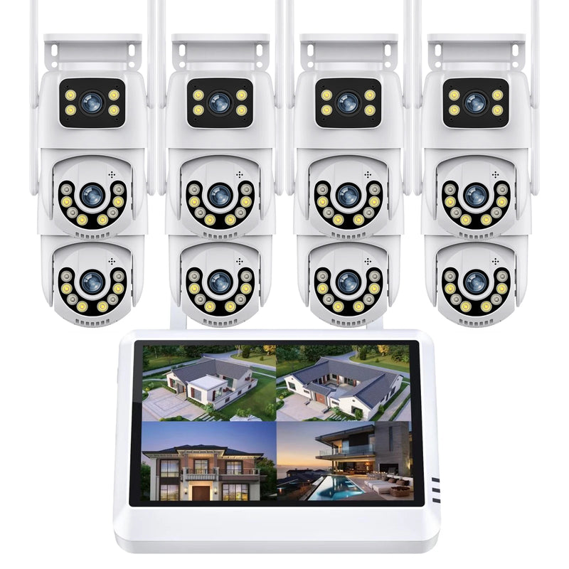 Gadinan Wireless Security Camera System 4K 8MP Dual Lens WIFI IP 8CH NVR 7-inch LCD Display Screen Video Recorder CCTV Home Kit
