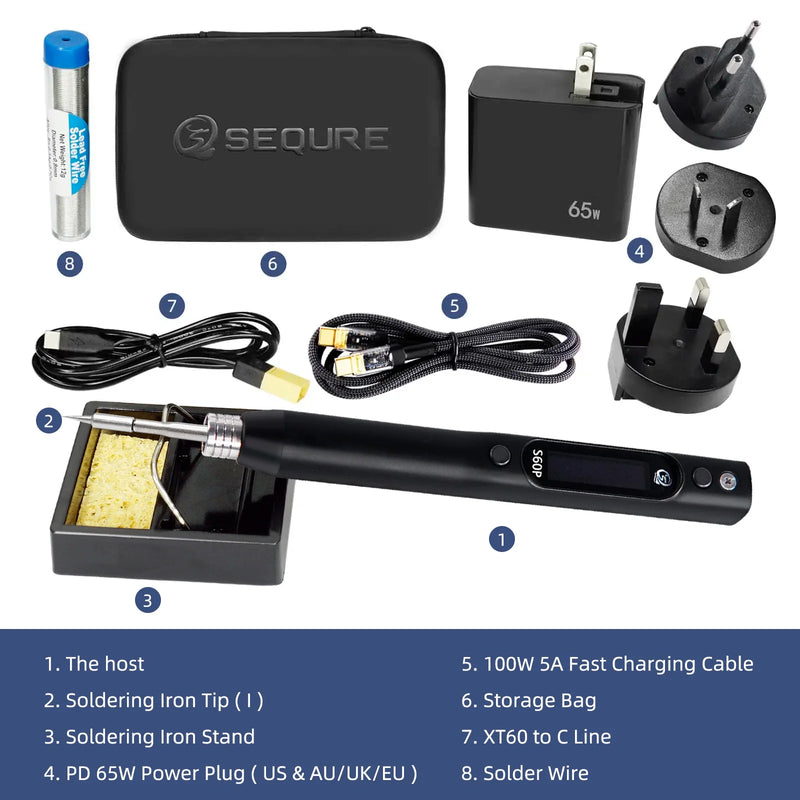 Sequre Portable S60p Electric Soldering Iron Pd|qc|dc|pps Powered 60w Anti-static Precision Repair Tool Compatible With C210 Tip