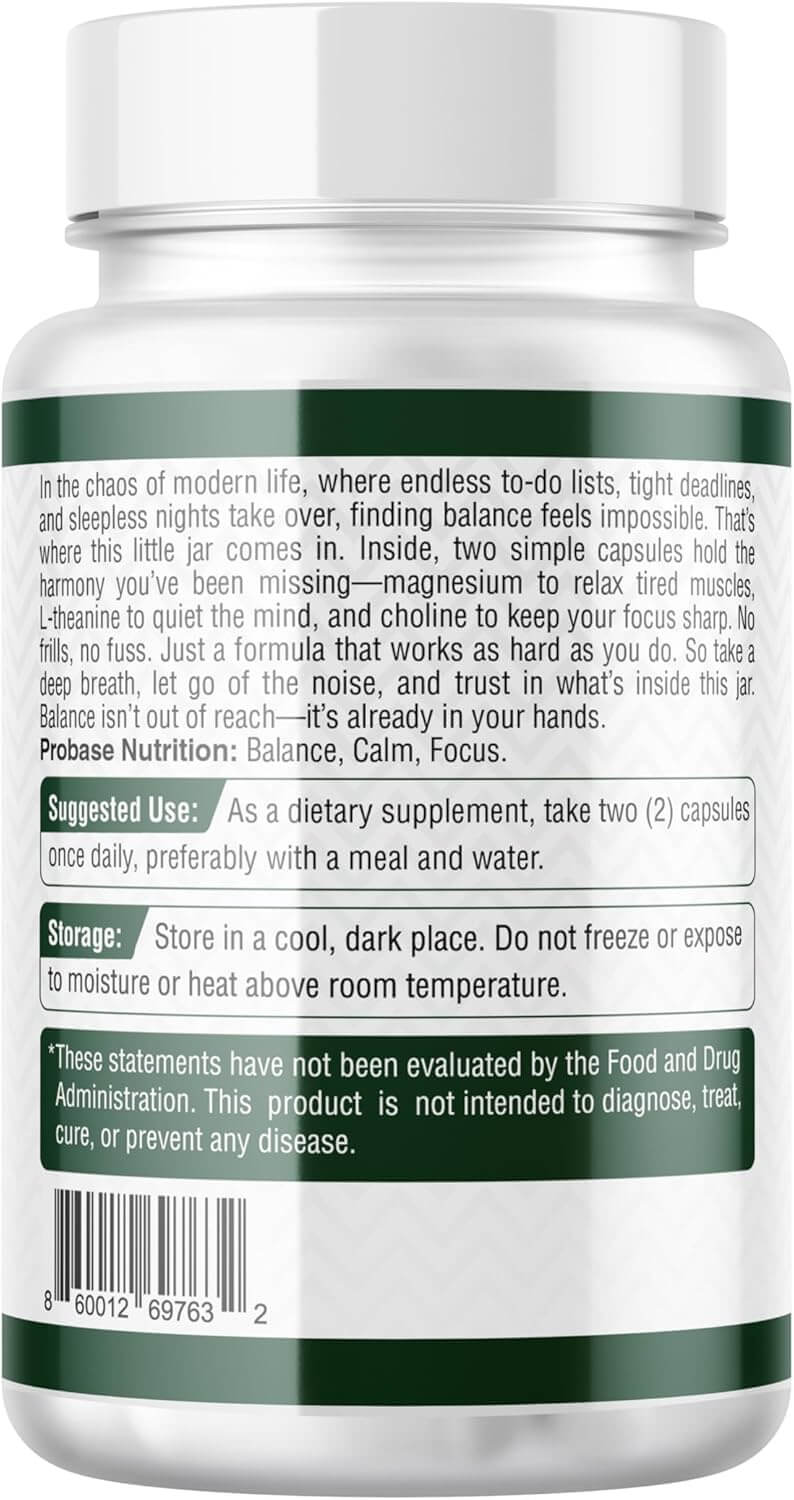 Magnesium Complex Plus with Magnesium Malate, Glycinate, L-Theanine, and Choline High Absorption Formula 60 Capsules 30-Day Supply