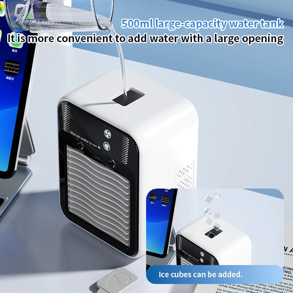 Portable Mini air Conditioner Desktop Fast Water-Cooled Electric Fan Double Jet Ultrasonic Atomization 2 Speed Silent Air Cooler
