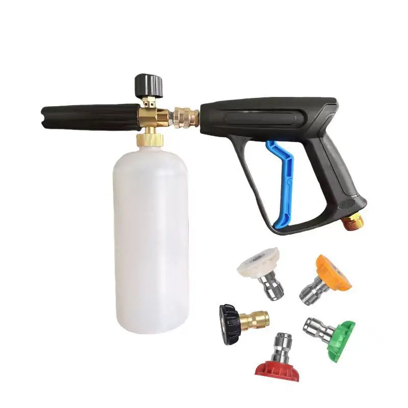 New High Pressure Washer Gun 1/4"Quick Connector M22-14MM Aluminum Snow Foam Lance Soap Water Gun with 5 Tips Portable Water Gun