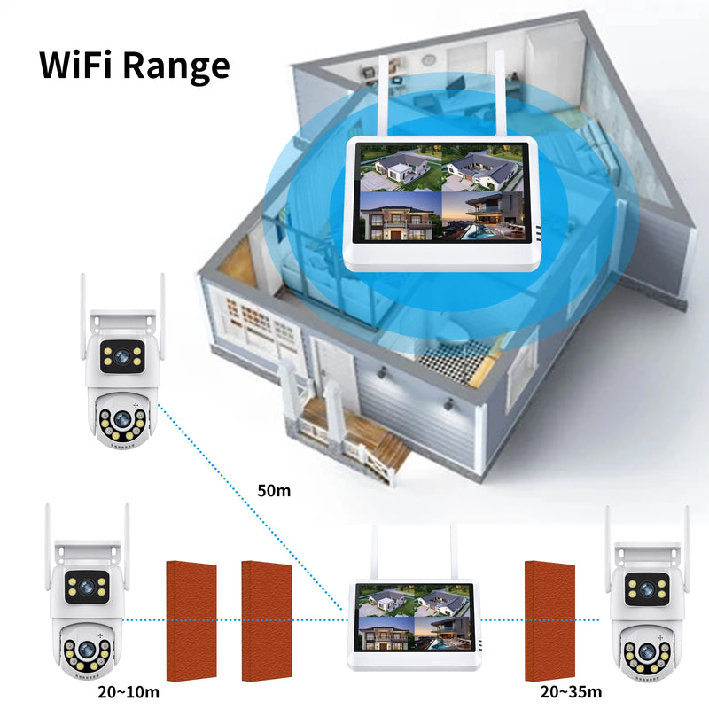 Gadinan Wireless Security Camera System 4K 8MP Dual Lens WIFI IP 8CH NVR 7-inch LCD Display Screen Video Recorder CCTV Home Kit