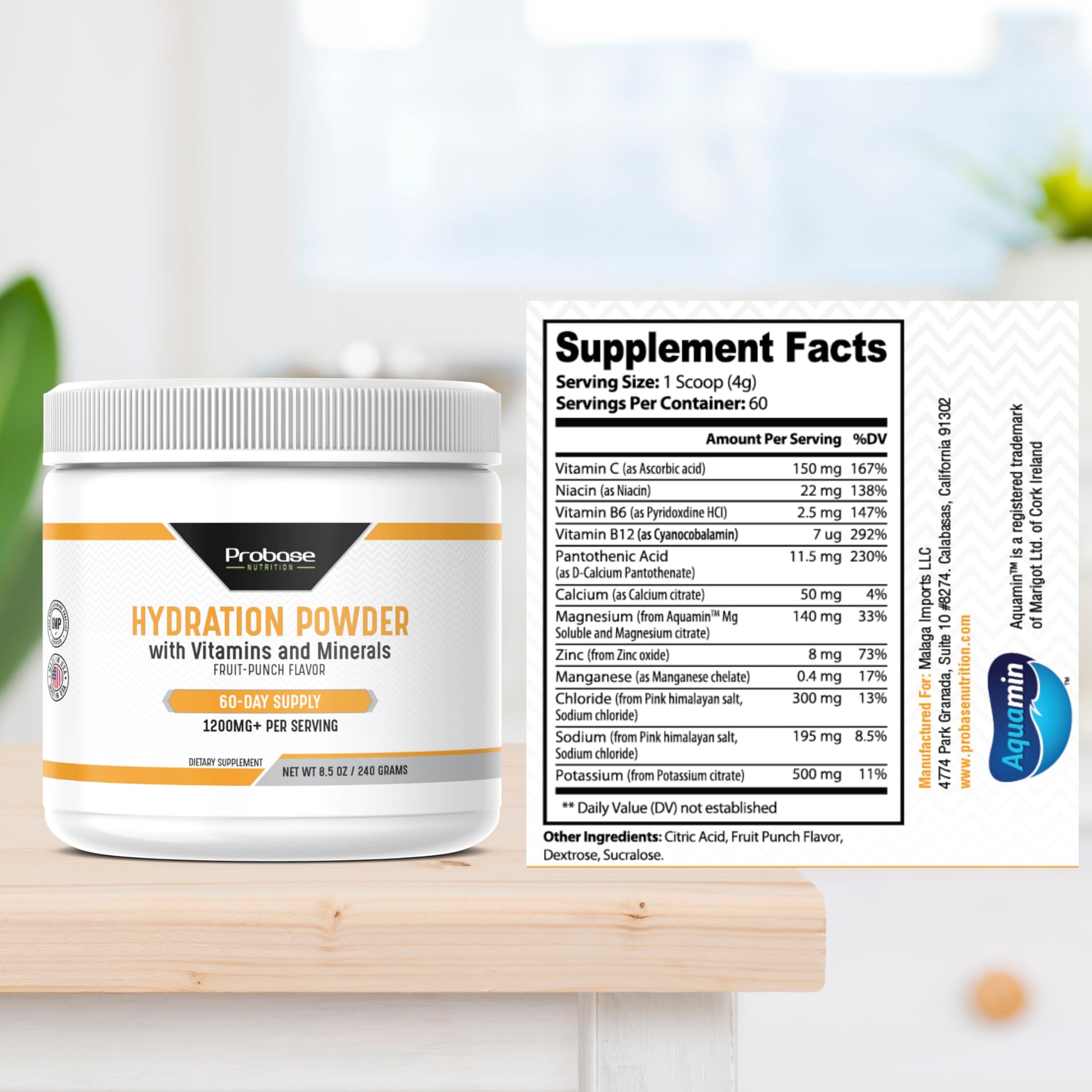 Probase Nutrition Hydration Powder - Fruit Punch Flavor 240 Grams