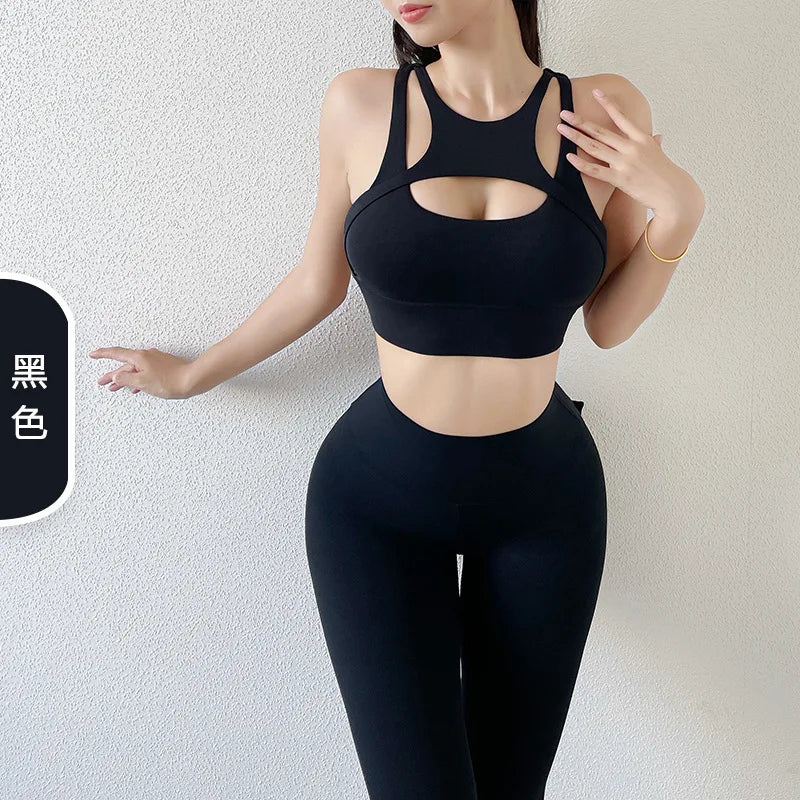 2022 Double-sided matted three-dimensional hollow back sports underwear shockproof gathered yoga sports bra fitness vest
