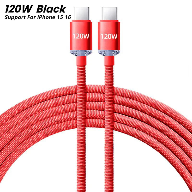 120W PD Type C Cable Super Fast Charger Cord Quick Charge USB C Cables Phone Charger For Samsung Xiaomi Huawei