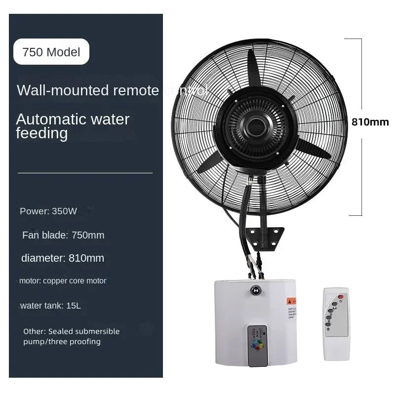 Home Electric Wall-Mounted Industrial Spray Fan Cooling Water Mist Cooling Air Atomization High Power Powerful Commercial Wall F