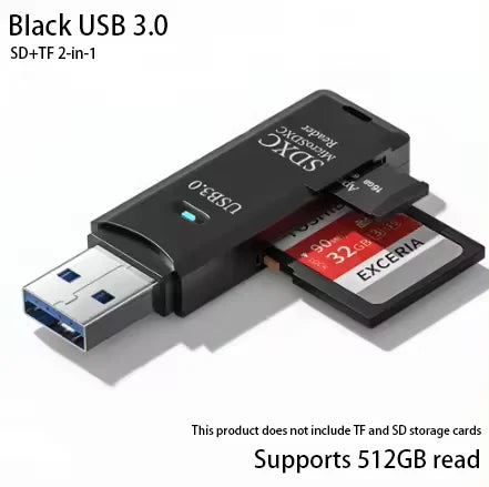 2-in-1 Multi-Functional USB 3.0/2.0 Card Reader - Supports TF+SD Cards for Computer/Tablet/Camera/Laptop/Car