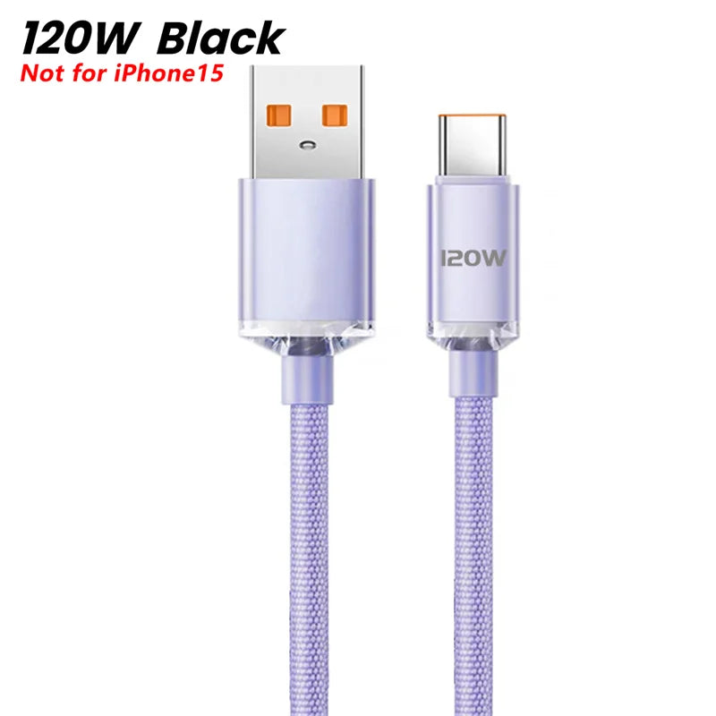 120W PD Type C Cable Super Fast Charger Cord Quick Charge USB C Cables Phone Charger For Samsung Xiaomi Huawei