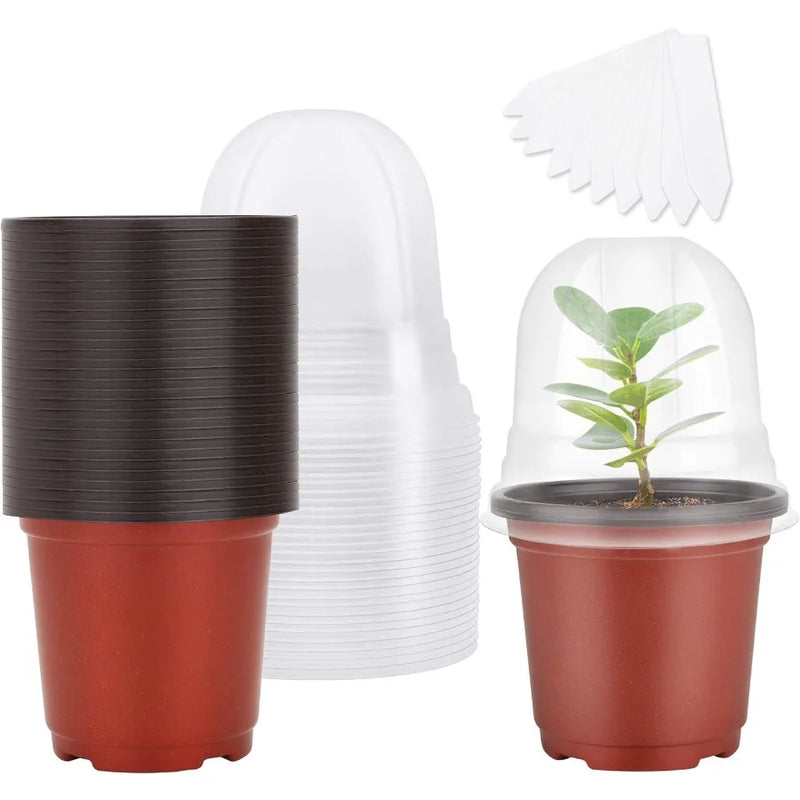 Plant Nursery Pots with Humidity Dome 4 Soft Transparent Plastic Gardening Pot Planting Containers Cups Planter Small Starter S