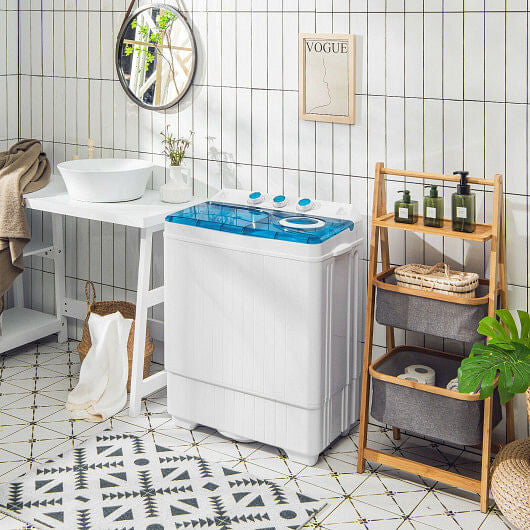 26lbs Portable Semi-Automatic Twin Tub Washing Machine with Drain Pump-Blue-1