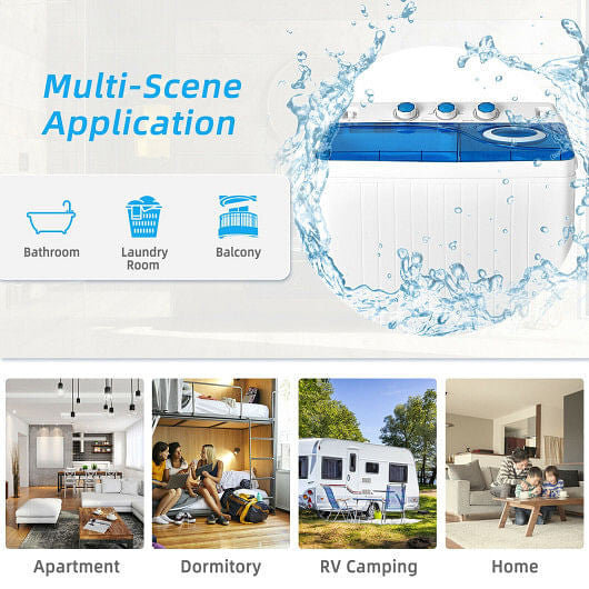26lbs Portable Semi-Automatic Twin Tub Washing Machine with Drain Pump-Blue-3