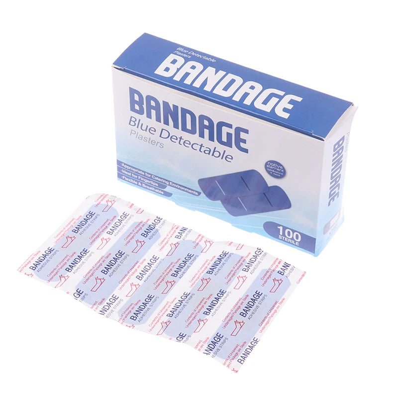 100pcs/set Blue Detectable Plasters Band Aid Waterproof Medical Adhesive Strips Wound Dressing Patch Bandages First Aid Plasters