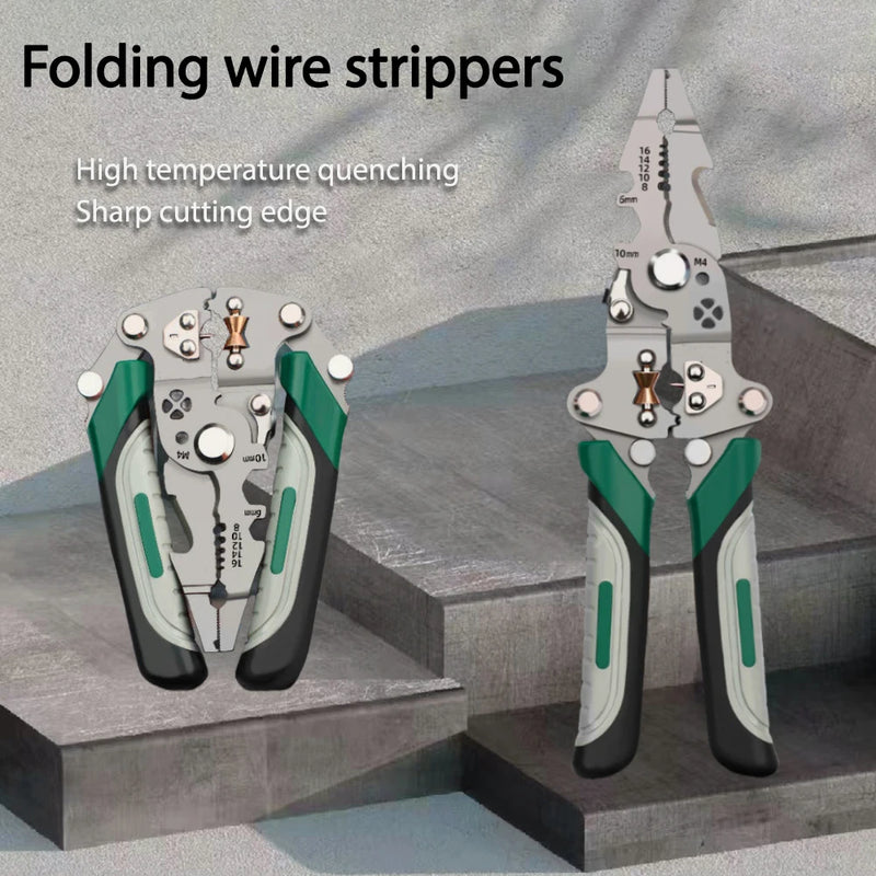 Foldable wire stripper, pulley design multi-function electrician wire splitter wire winding pliers crimping pliers hand tool