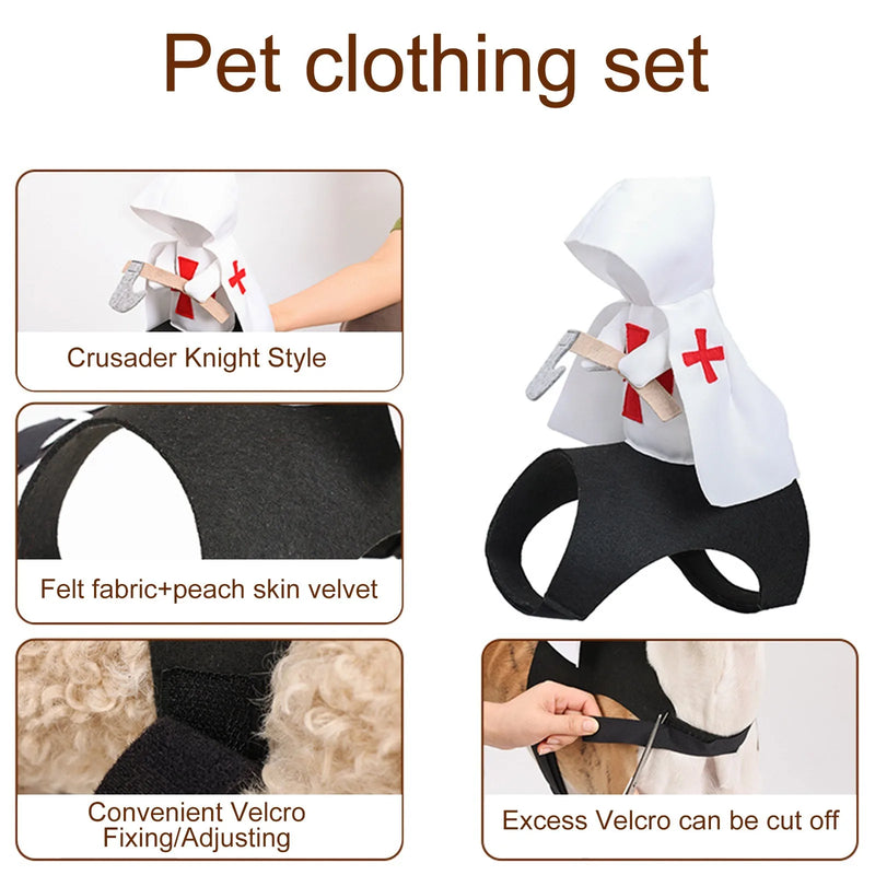 Dog Costumes Halloween Funny Pet Dress Up Clothes For Party Holiday Cute Cosplay Cat Costumes Black White Templar Knights Outfit