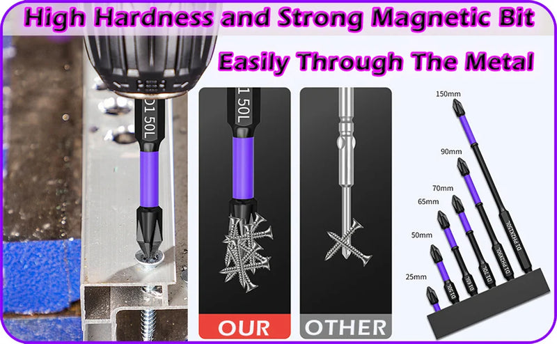 6/12 Pcs Magnetic Screwdriver Bits Non-slip Shockproof Phillips Impact Bits Hex Shank Alloy Steel Bits Suitable for Power Tools