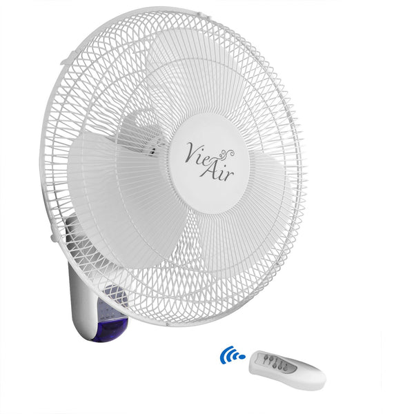 Vie Air 16 Inch 3 Speed Plastic Wall Fan with Remote Control in White-0