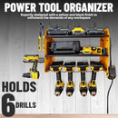 Power Tool Organizer with 6 Drill Holders 8 Integrated Charging Outlets - Heavy Duty Wall Mounted Storage Rack for Drills Cordl