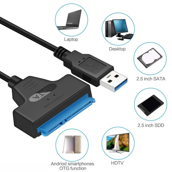 SATA To USB 3.0 / 2.0 Cable For 2.5 Inch External HDD SSD Hard Drive SATA 3 22 Pin Adapter USB 3.0 To Sata III Cord Up to 6 Gbp