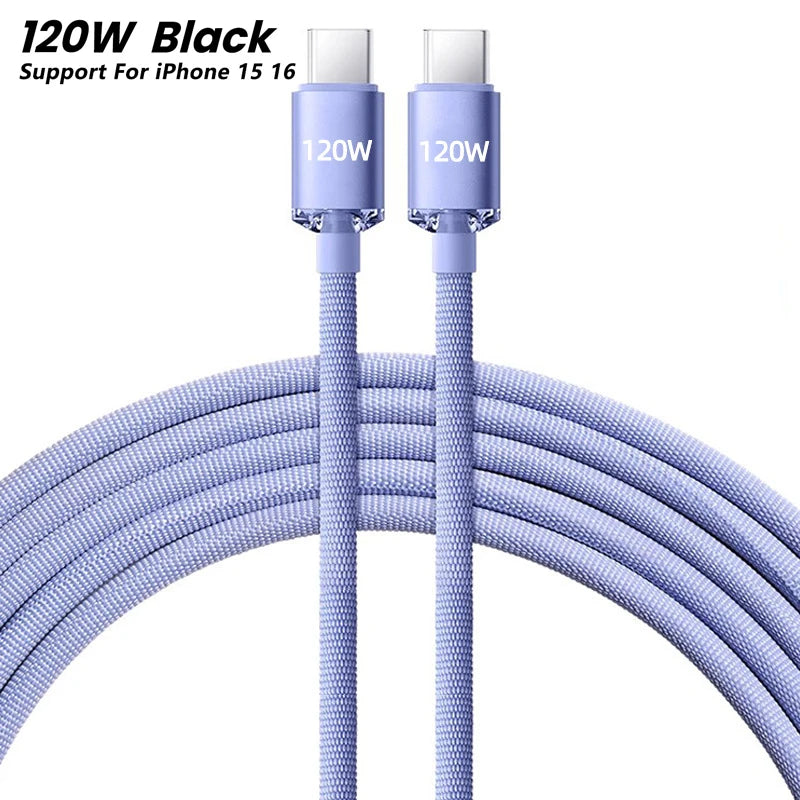 120W PD Type C Cable Super Fast Charger Cord Quick Charge USB C Cables Phone Charger For Samsung Xiaomi Huawei