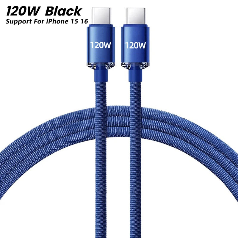 120W PD Type C Cable Super Fast Charger Cord Quick Charge USB C Cables Phone Charger For Samsung Xiaomi Huawei