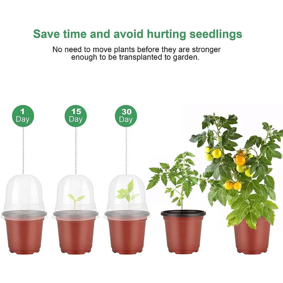 Plant Nursery Pots with Humidity Dome 4 Soft Transparent Plastic Gardening Pot Planting Containers Cups Planter Small Starter S