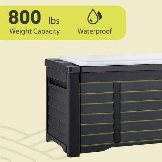 "120 Gallon Outdoor Storage Deck Box - Waterproof Lockable Bench w/ Cushion, Patio & Garden Storage Solution"