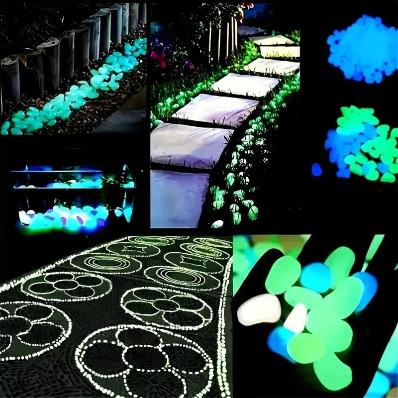 100Pcs Glow in the Dark Garden Pebbles For Sidewalk Garden Terrace Lawn Garden Patio Fish Tank Aquarium Decoration Glow Stone