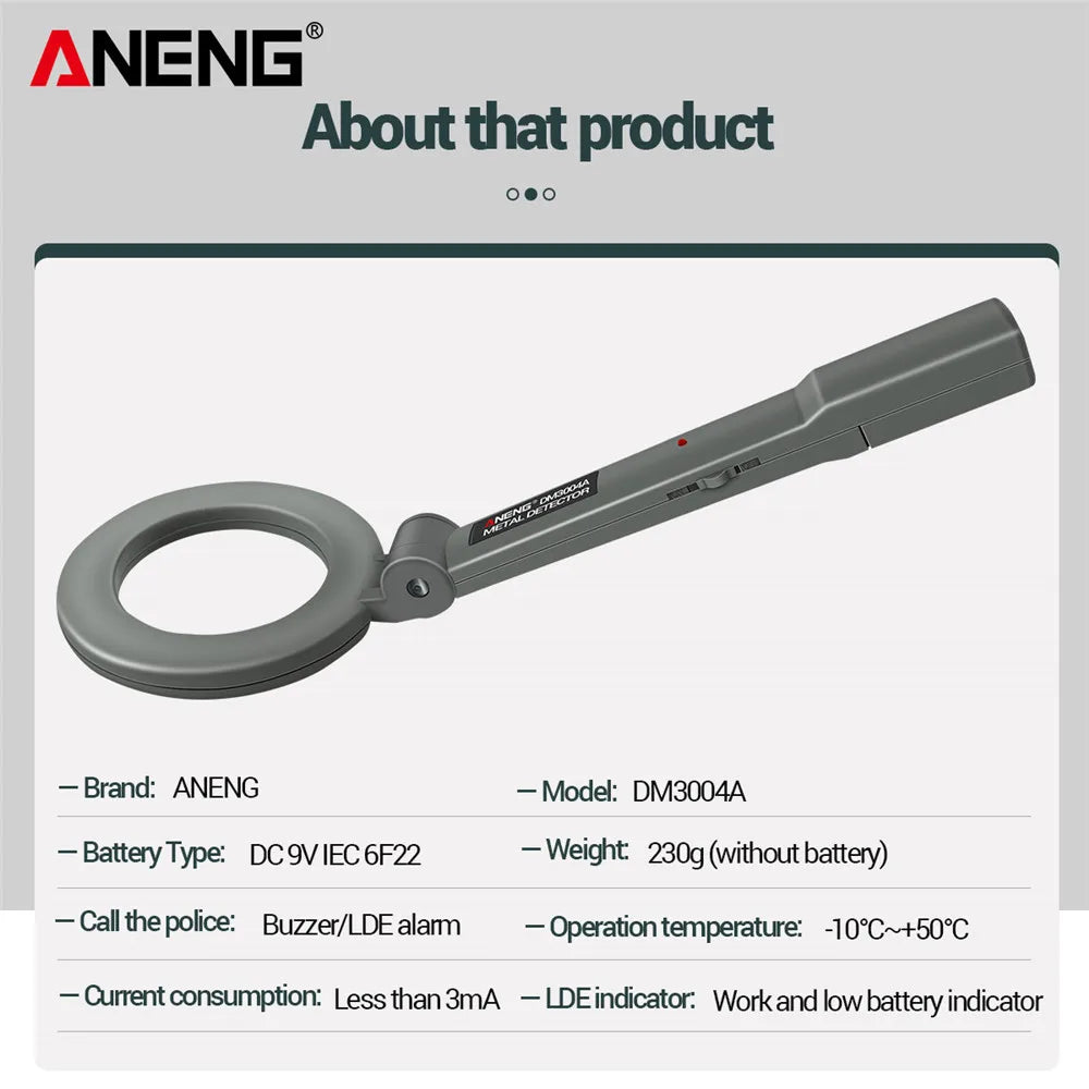 DM3004A Handheld Metal Detector Ferrous & Non-Ferrous Metal Tester Security Scanner Checker Treasure Hunting Soil Detection Tool